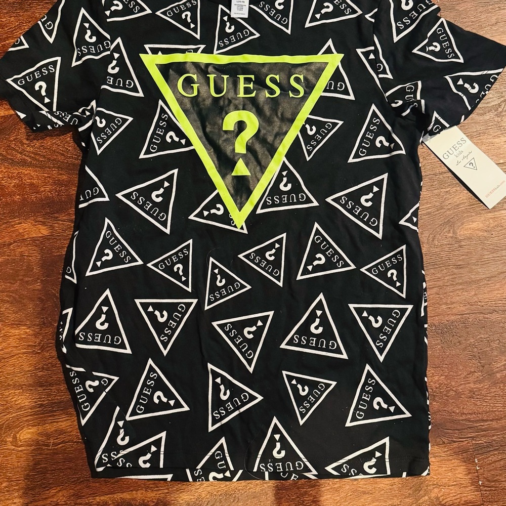 Guess Black and Neon Green Logo Tee